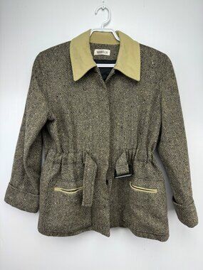 VINTAGE Heritage Wool‎ Tan Herringbone Coat sz M